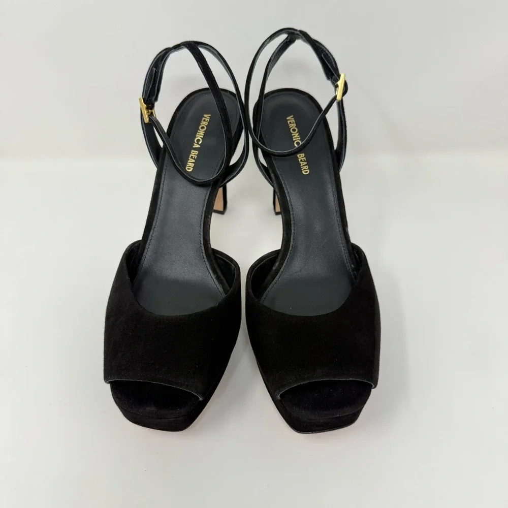 New Veronica Beard Brianne Sandals Black Suede Sz 8.5
